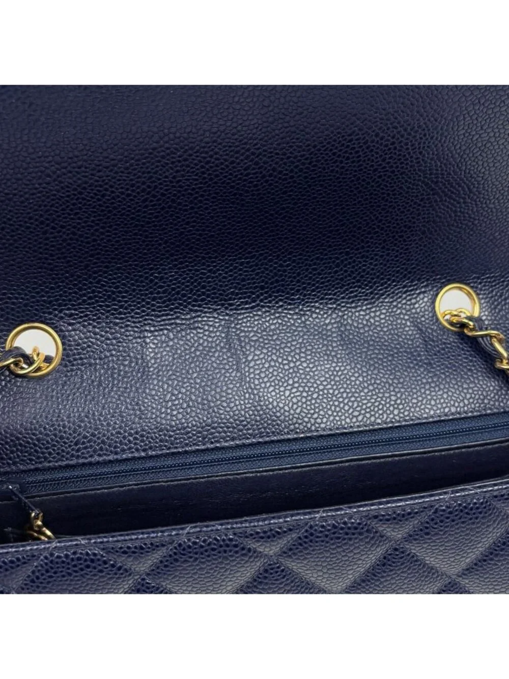 Chanel Diana Quilted Shoulder Bag CC Logo Single Flap Caviar Leather Navy